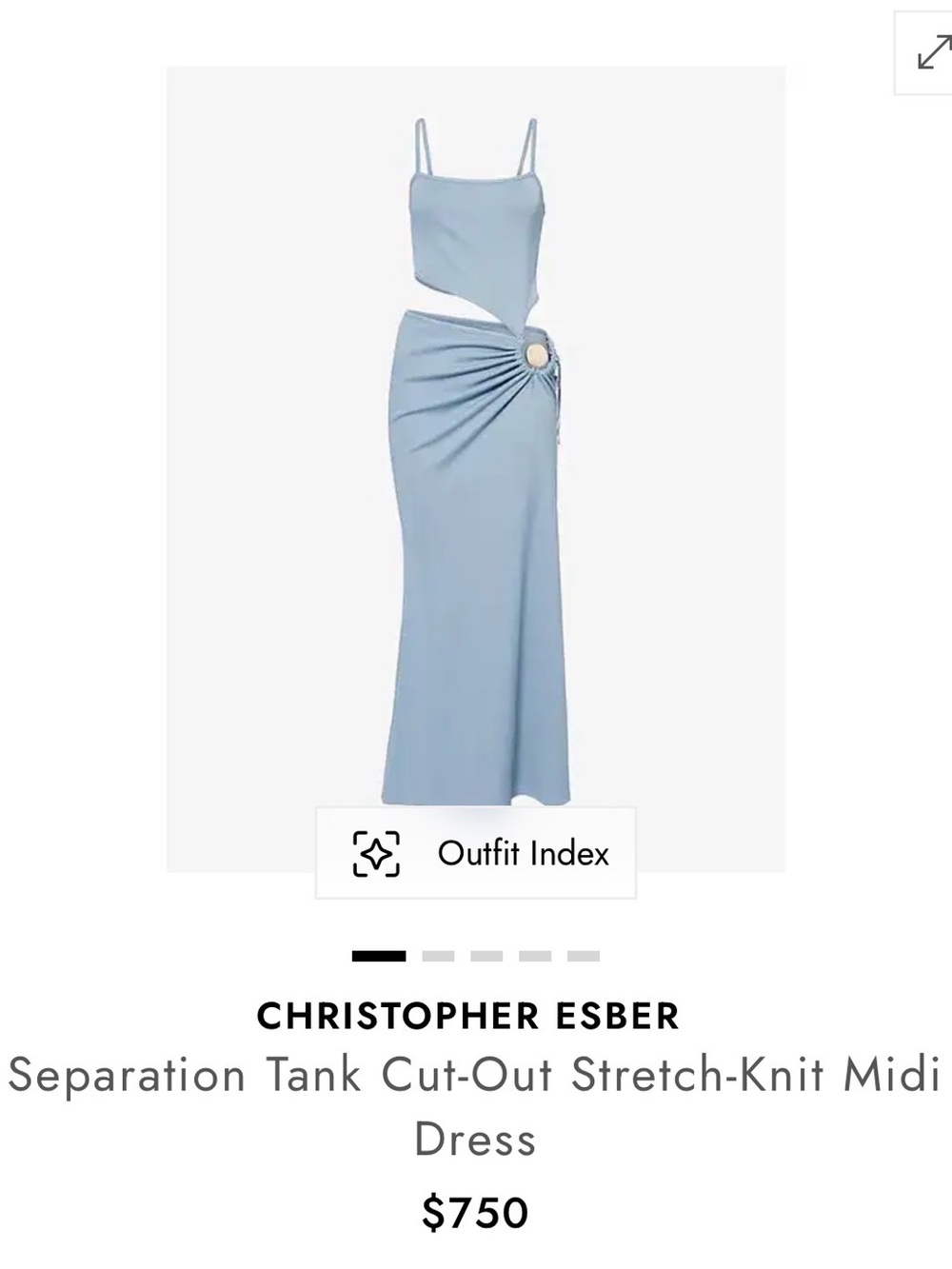 Christopher Esber Light Blue Cut-Out Tank Midi Dress with Ring Detail